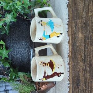 Vintage 1950's Square Dancing Cups, Set of 2, Western Swing Ceramic